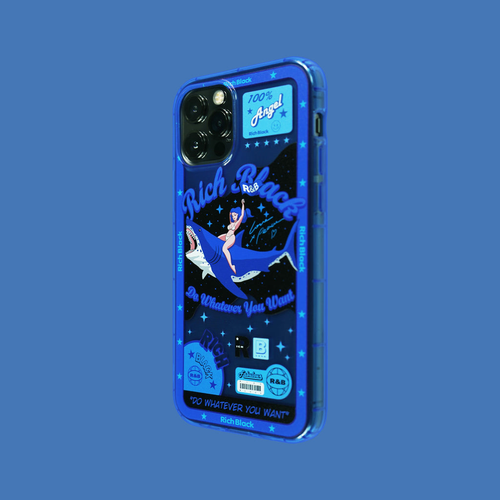 Vaporwave Fluorescent Blue Princess Shark iPhone Case - Kasy Case