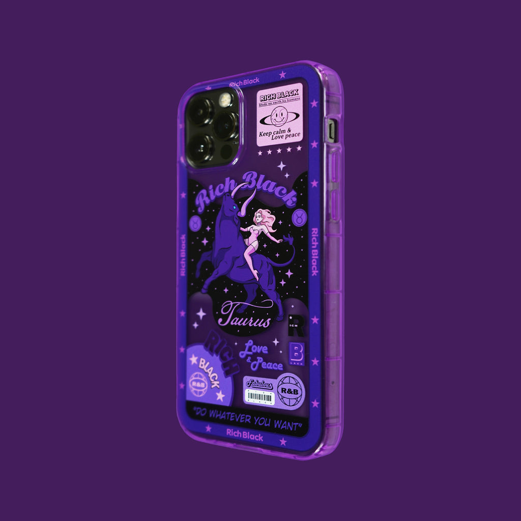 Vaporwave Fluorescent Purple Taurus iPhone Case - Kasy Case