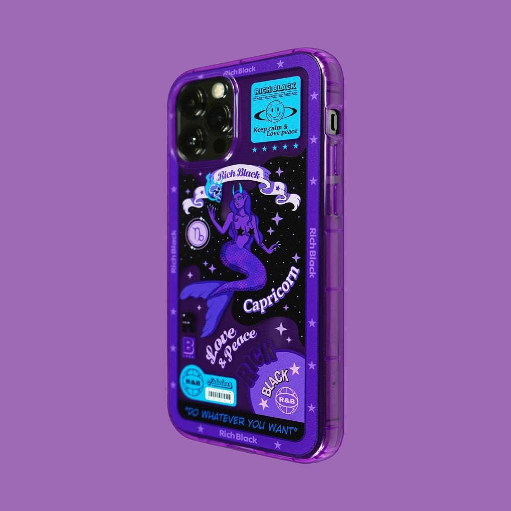 Vaporwave Fluorescent Purple Capricorn iPhone Case - Kasy Case