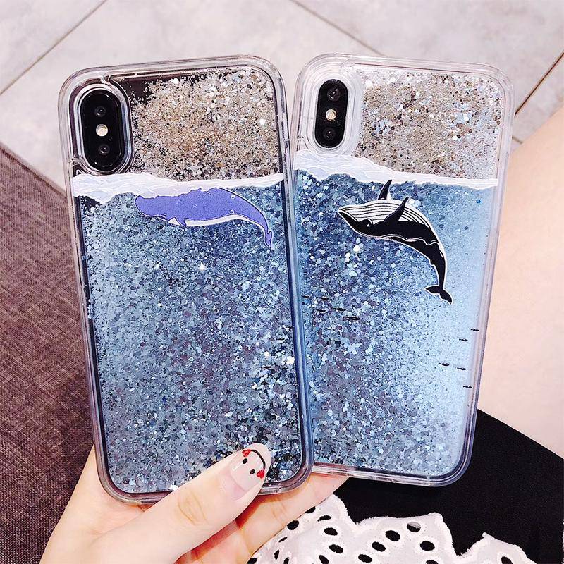 Liquid Glitter Blue Ocean Whale iPhone Case - Kasy Case